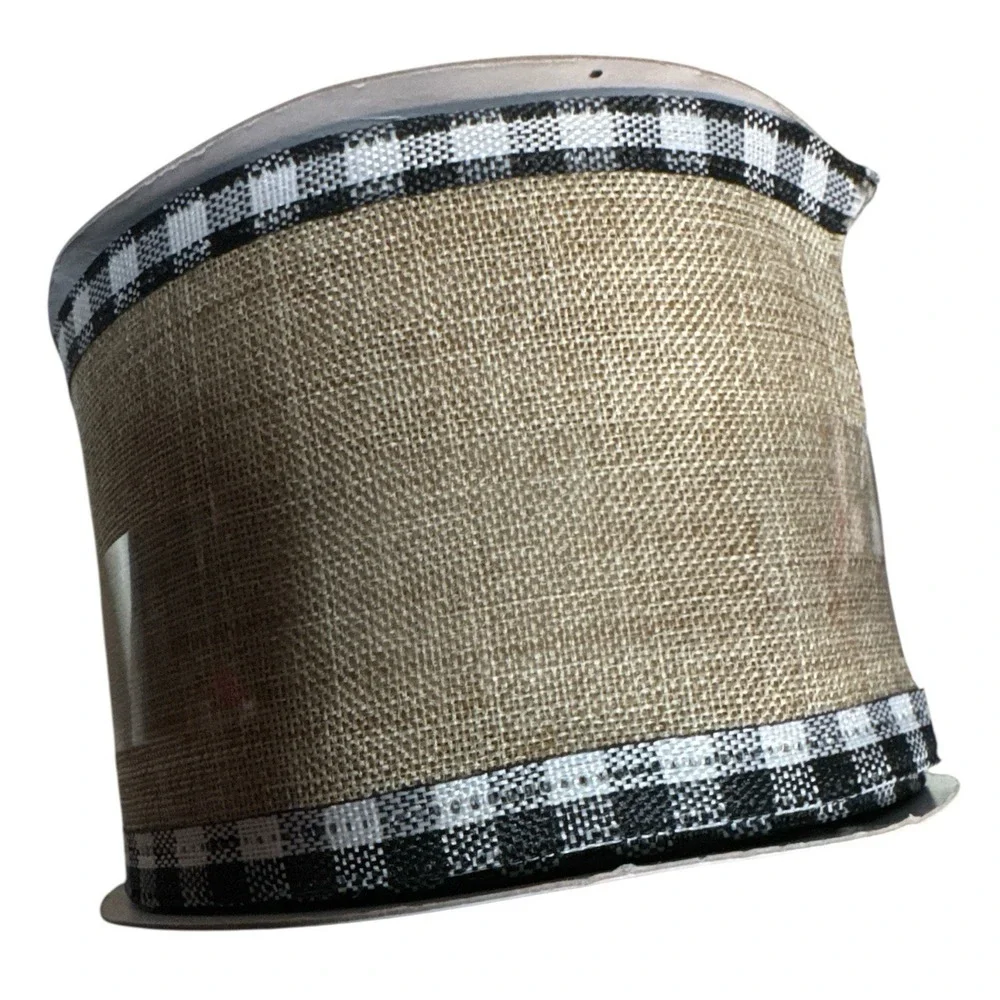 Bundle of 4! White Buffalo Tan‎ Check Wired Ribbon 2.5
